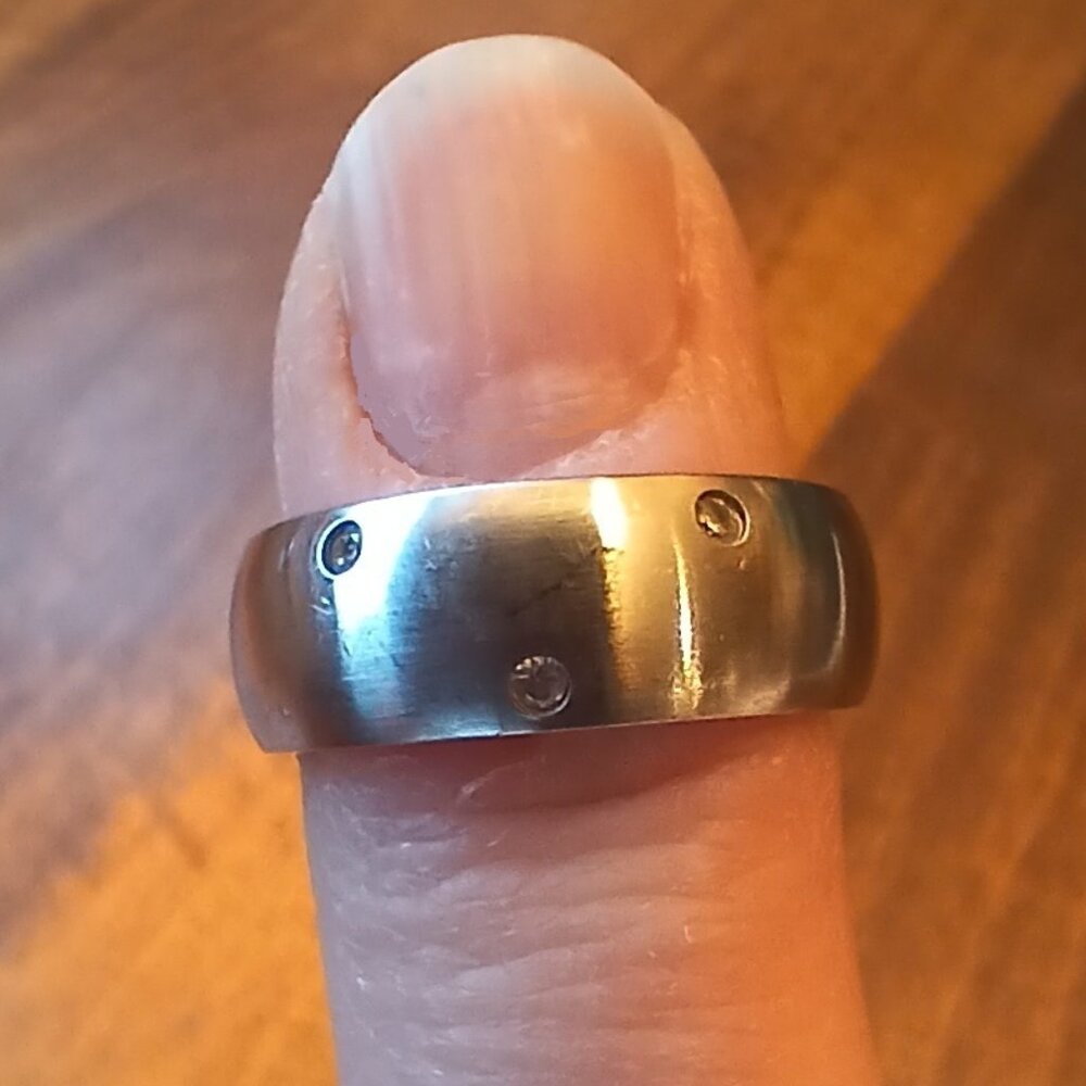 Tomas Brushed Stainless Steel Ring with 3 Crystals - Size 6